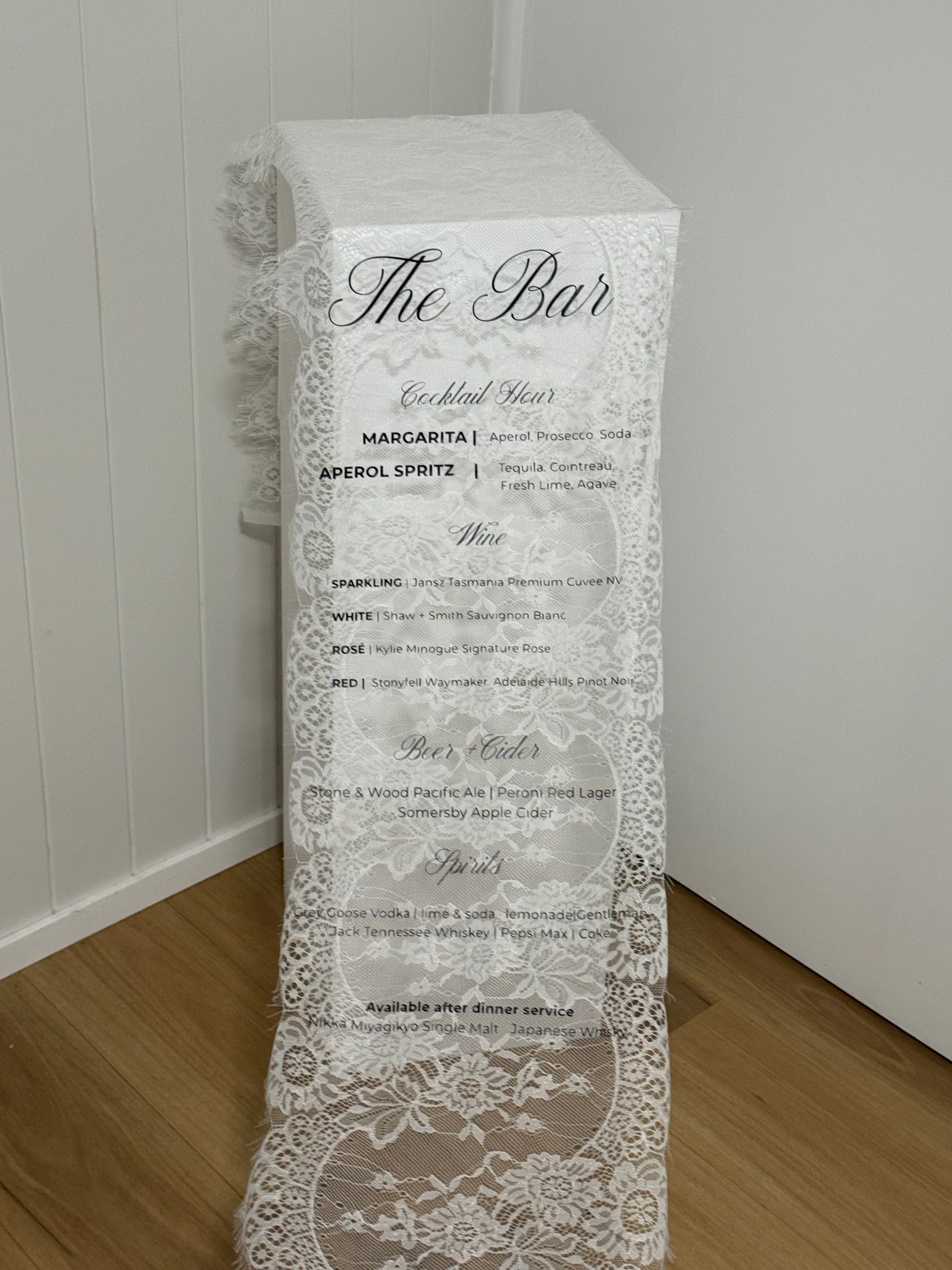 Draping Lace Bar Sign